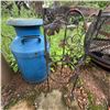 Image 6 : Vintage Blue Milk Can, Enamel Basin & Wrought Iron Plant Stand