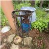Image 9 : Vintage Blue Milk Can, Enamel Basin & Wrought Iron Plant Stand