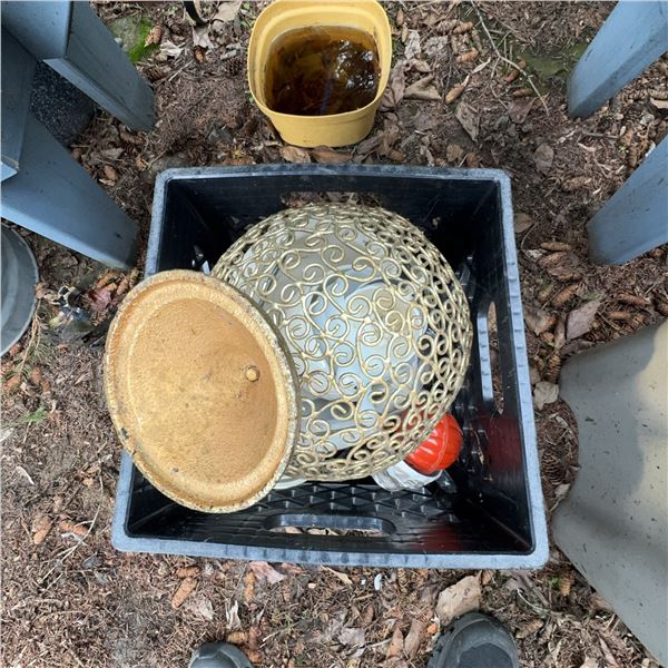 Household Lot With Metal Lantern, Kitchenware, and Teacup