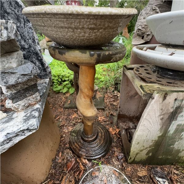 Vintage Concrete Bird Bath with Swirled Pedestal Base