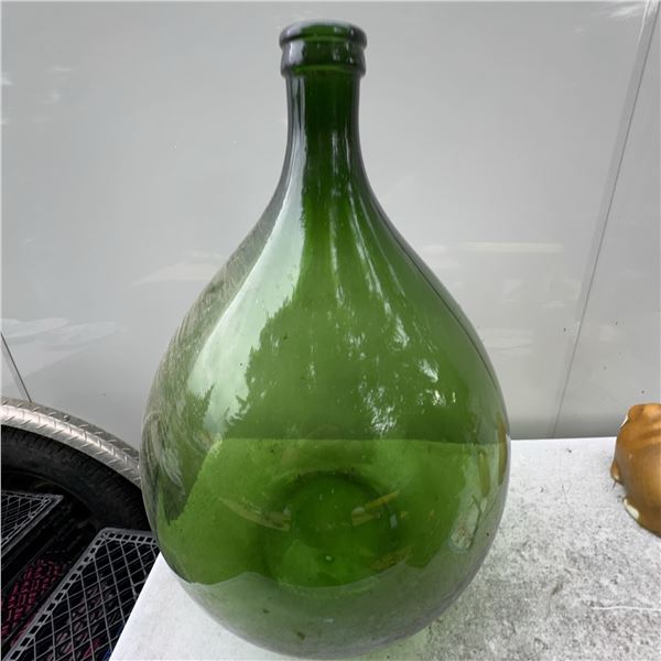 Large Green Glass Demijohn Bottle, 25" x 16"