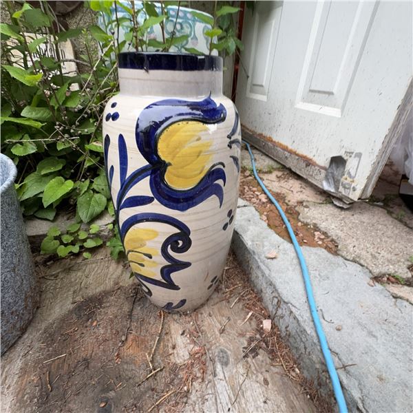 Hand-Painted Ceramic Vase With Blue and Yellow Floral Design