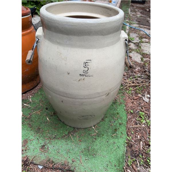 White Stoneware Crock, 5 Imperial Gallons