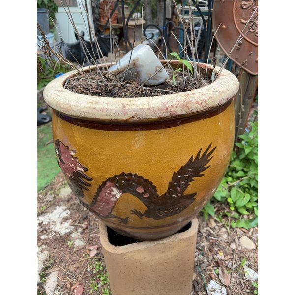 Glazed Ceramic Dragon Planter with Large Quartz Stone