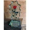 Image 1 : Glass Plaque with Red Rose and Arabic Inscription