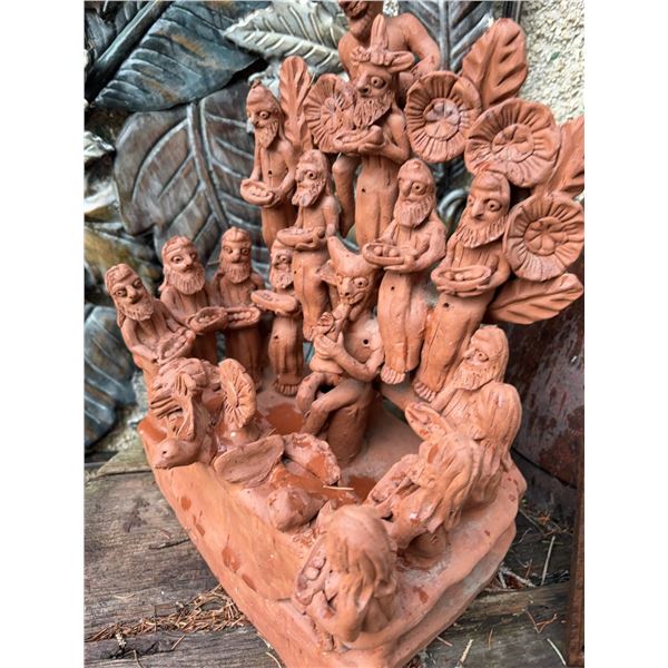 Garden Decor Items Including Terracotta Figures and Ceramic Pot
