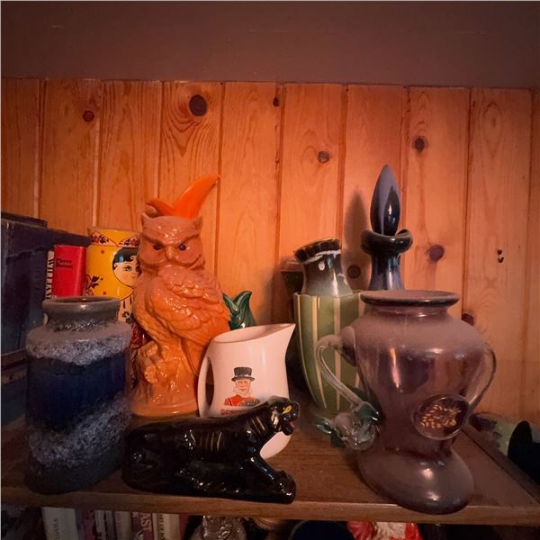 Eclectic Vintage Ceramic and Book Shelf Lot