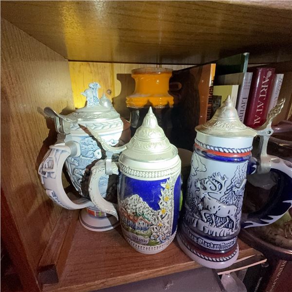 Ceramic German-Style Lidded Beer Steins (12)
