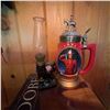 Image 1 : Royal Canadian Mounted Police Porcelain Stein & Glass Oil Lamp