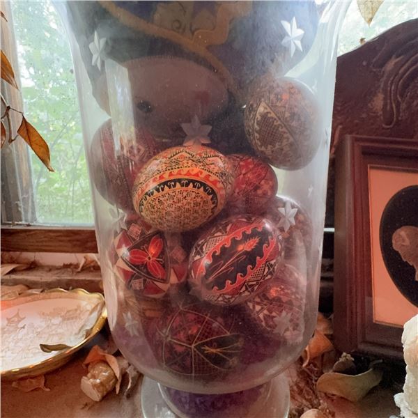 Hand-Painted Ukrainian Pysanky Eggs in Vase