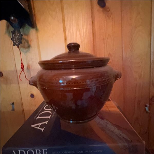 2 Ceramic Lidded Pots—Brown Glazed and Floral Ironstone