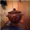 Image 1 : 2 Ceramic Lidded Pots—Brown Glazed and Floral Ironstone