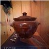 Image 2 : 2 Ceramic Lidded Pots—Brown Glazed and Floral Ironstone