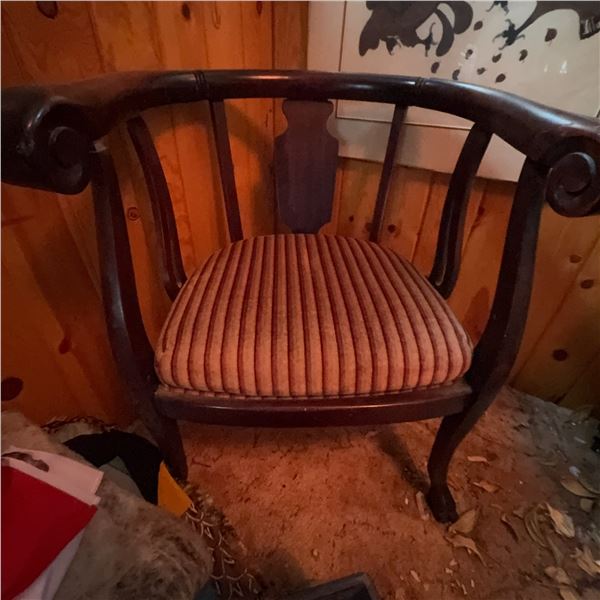 Vintage Wooden Corner Chair With Upholstered Seat