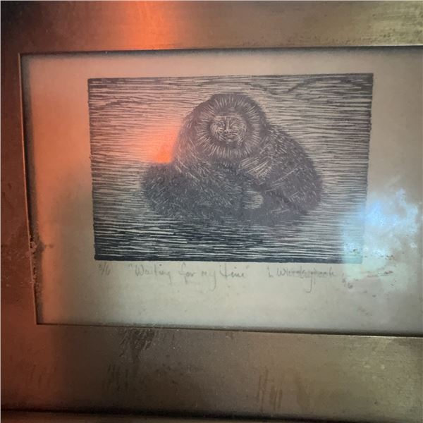 L. Whiteduckjack 'Waiting for My Line' Inuit Print 3/6 (1996)