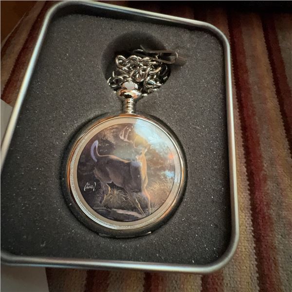 Avon Majestic Morning Al Agnew Deer Pocket Watch in Box