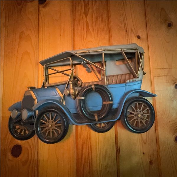 Vintage Blue Metal Wall Art – Antique Car Motif