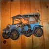Image 1 : Vintage Blue Metal Wall Art – Antique Car Motif