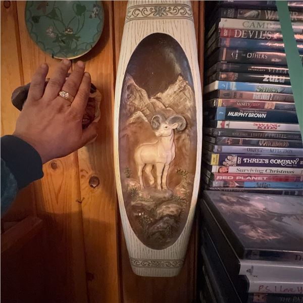 Vintage Wall Plaque With Ram Relief, 18" Oval