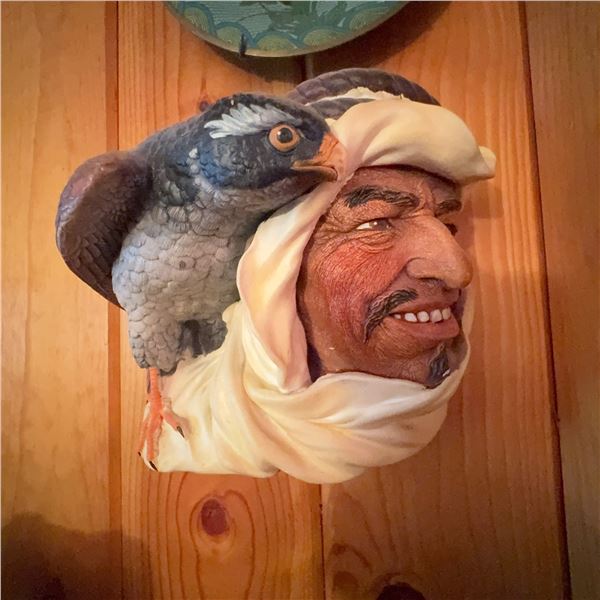 English Wall Plaque of Arab Man with Falcon, Made in England