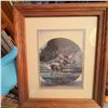 Image 1 : Framed Moose Print with Rustic Wooden Frame