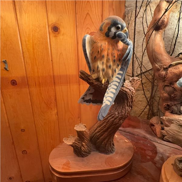 Hand-Carved and Painted American Kestrel Sculpture Signed 'Sig 94'