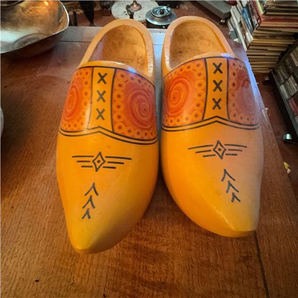 Dutch Wooden Clogs Painted Yellow, Size 29 (44-45)