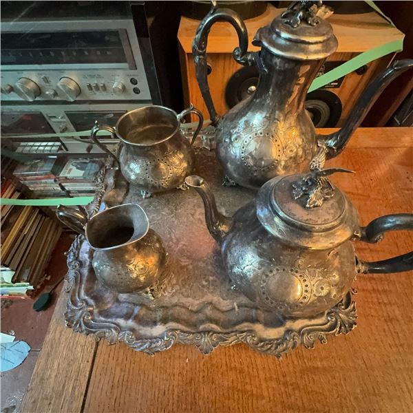 1960 Silver-Plated 4-Piece Tea Set with Tray