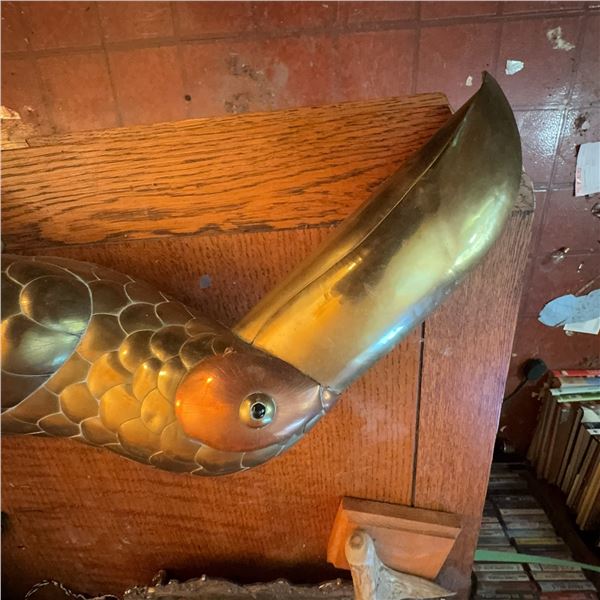 Large Decorative Brass Pelican Wall Sculpture