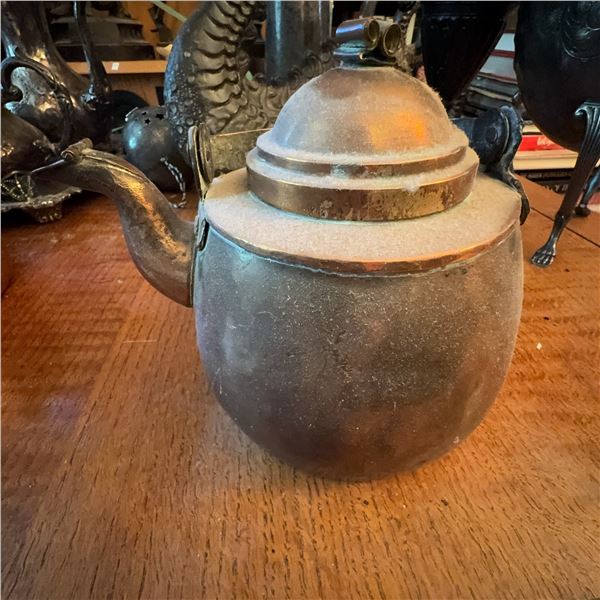 Antique Brass Kettle with Swing Handle and Patina