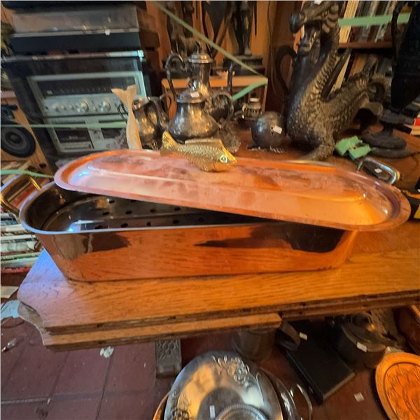 Vintage Copper Fish Poacher With Brass Fish Handle, 20"