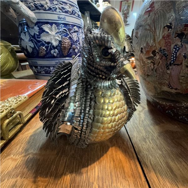 Handcrafted Metal Bird Sculpture, Approx. 8" Tall