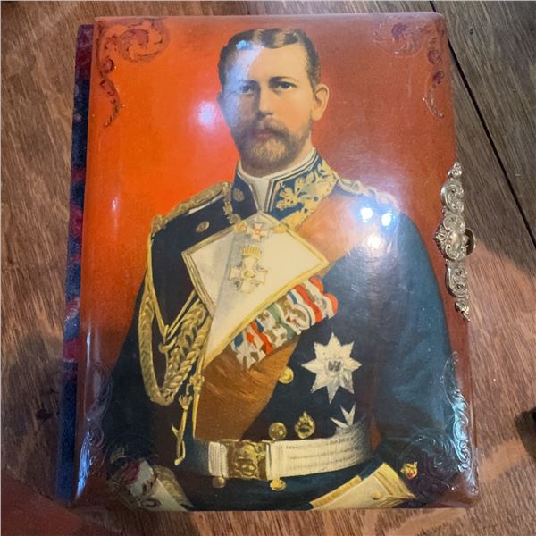 Antique Velvet and Brass Photo Album with Royal Portrait Cover