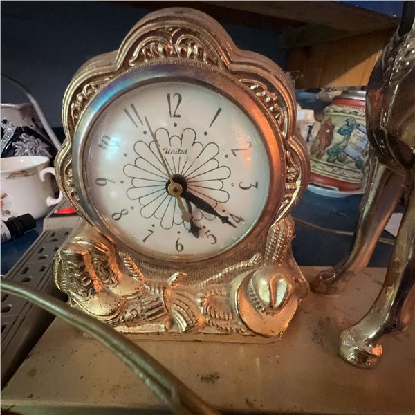 Vintage United Horse Mantel Clock, Gold-Tone, Electric