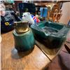 Image 1 : Vintage Green Ceramic Ashtray and Tabletop Lighter Set
