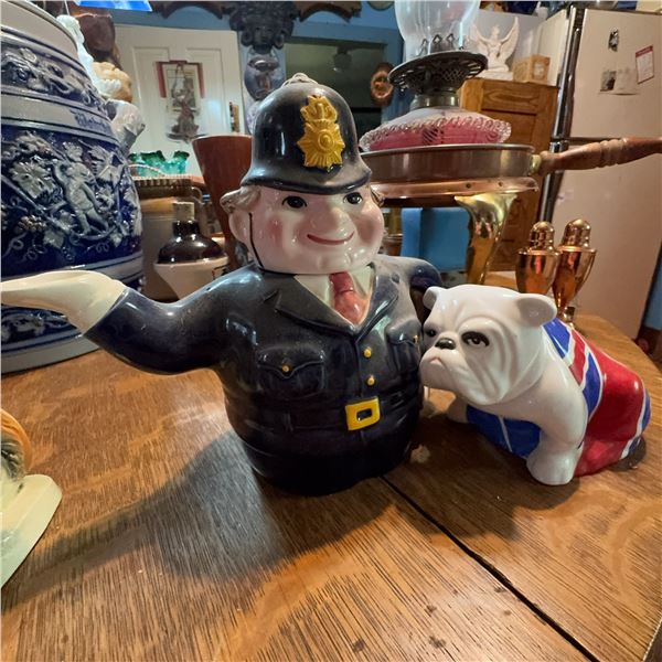 British Policeman Teapot and Union Jack Bulldog Ceramic Pair