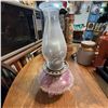 Image 1 : Victorian Art Glass Oil Lamp With Swirled Cranberry Base