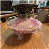 Image 2 : Victorian Art Glass Oil Lamp With Swirled Cranberry Base