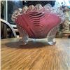 Image 4 : Victorian Art Glass Oil Lamp With Swirled Cranberry Base