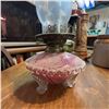 Image 5 : Victorian Art Glass Oil Lamp With Swirled Cranberry Base