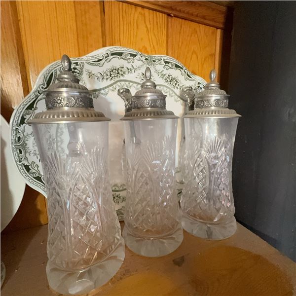 3 Vintage Cut Glass Jars with Metal Lids