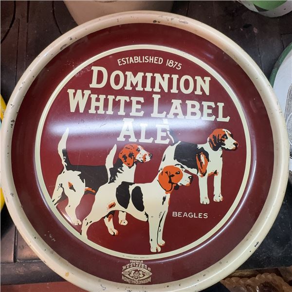 Dominion White Label Ale Vintage Metal Tray, Beagle Design