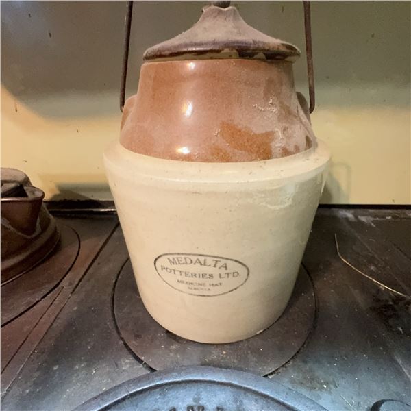 Medalta Potteries Ltd. Brown-Glazed Crock with Lid