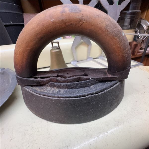 Antique Cast Iron Sad Iron With Wooden Handle