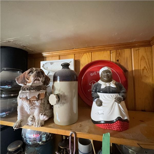 Ceramic Dog Cookie Jar, Stoneware Jug, and Aunt Jemima Cookie Jar