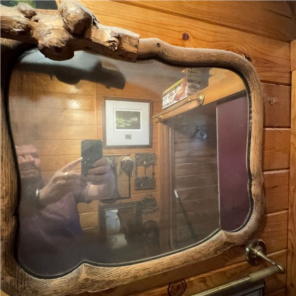 Rustic Wood-Framed Mirror with Natural Finish