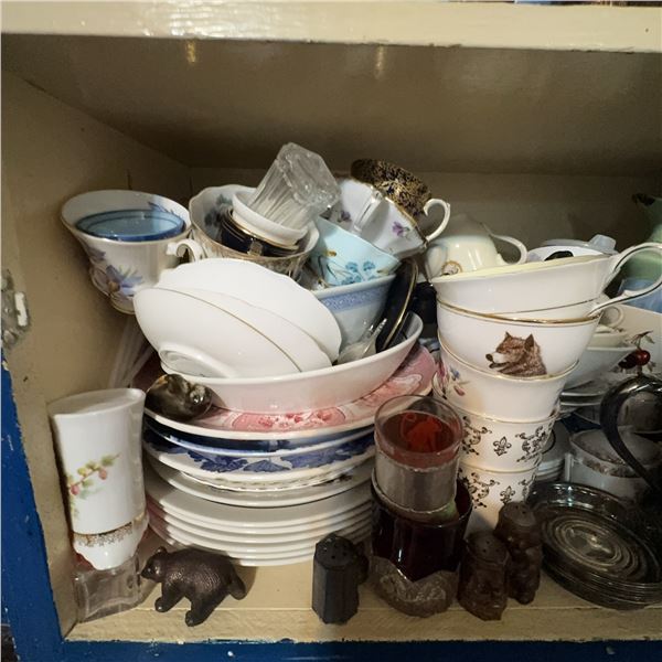Large Mixed Lot Vintage Dishes, Teacups, Silverplate & Kitchenware