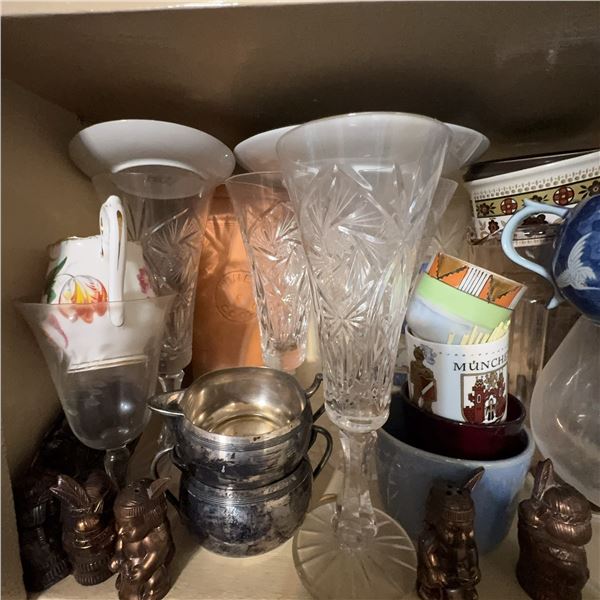 Vintage Mixed Lot: Tea Cups, Glassware, and Ceramic Monkey Jar