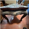 Image 1 : Carved Black Lacquer Triangular Side Table with Floral Inlay