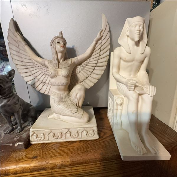 Three Decorative Egyptian Style Figurines Including Dog